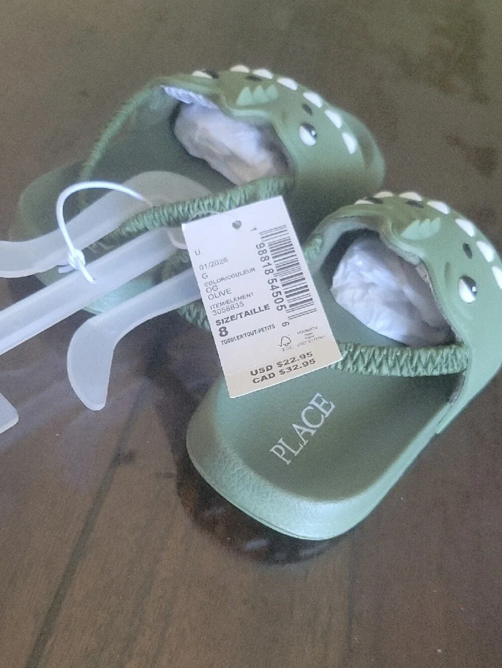 The Children's Place Green Dinosaur Slip-On Kids Sandals